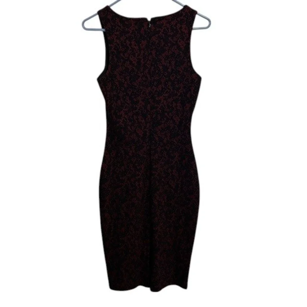 Michael Kors‎ Bodycon Dress Sleeveless V-Neck Burgundy Black Pattern Lace Size 2